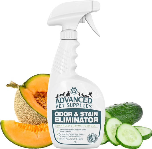 Advanced Pet Stain Remover - Powerful Enzymatic Cleaner for Dogs and Cats with Fresh Cucumber Melon Scent - Professional Strength Odor Neutralizer - Made in the USA - 32 Ounces